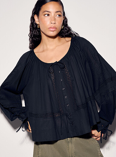 Free People Black La Lune peasant blouse for women