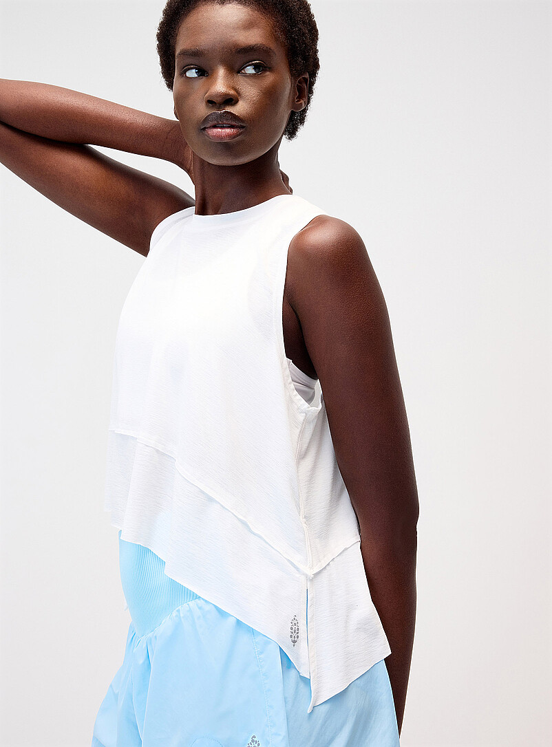 Free People White Tempo asymmetric fluid tank for women
