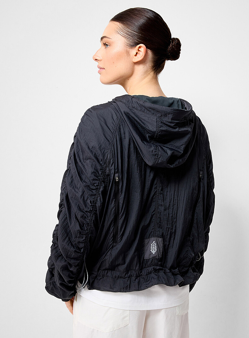 Free People Black Sheer Bliss ultra-light windbreaker jacket for women