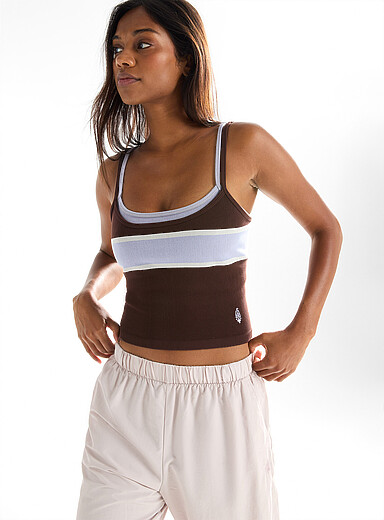 Free People Brown All Clear Coastline striped cami for women