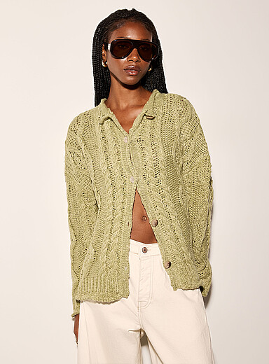 Le cardigan maille large c&acirc;bles torsad&eacute;s