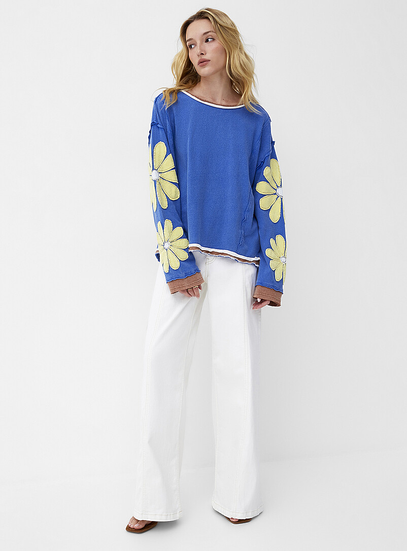 Free People Patterned Blue You're A Star terry flowers loose T-shirt for women