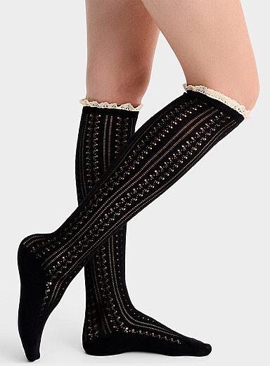 Ruffle trim pointelle knee-highs