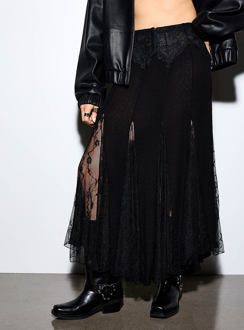 Dual-material elastic waistband long asymmetrical skirt product image 2
