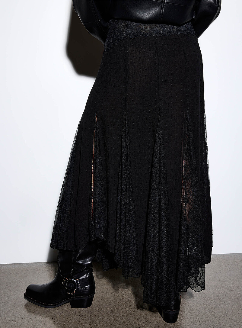 Dual-material elastic waistband long asymmetrical skirt product image 3