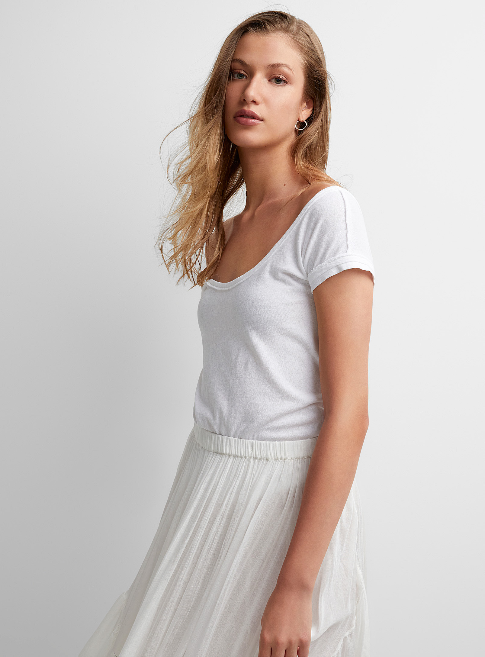 Free People Bout Time Open Neckline T-shirt In White