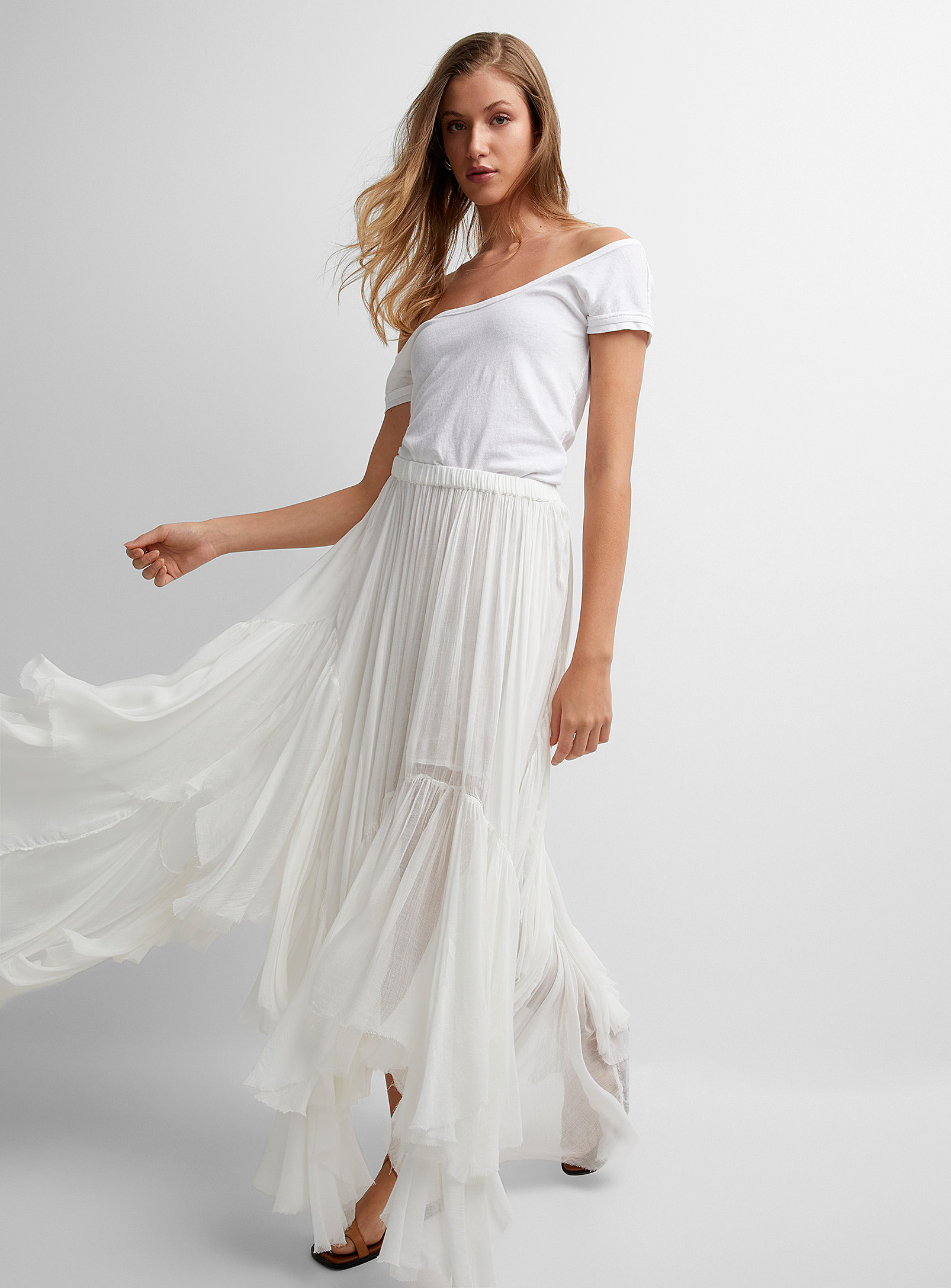 Free People - Women's One Clover ivory tiered maxi skirt