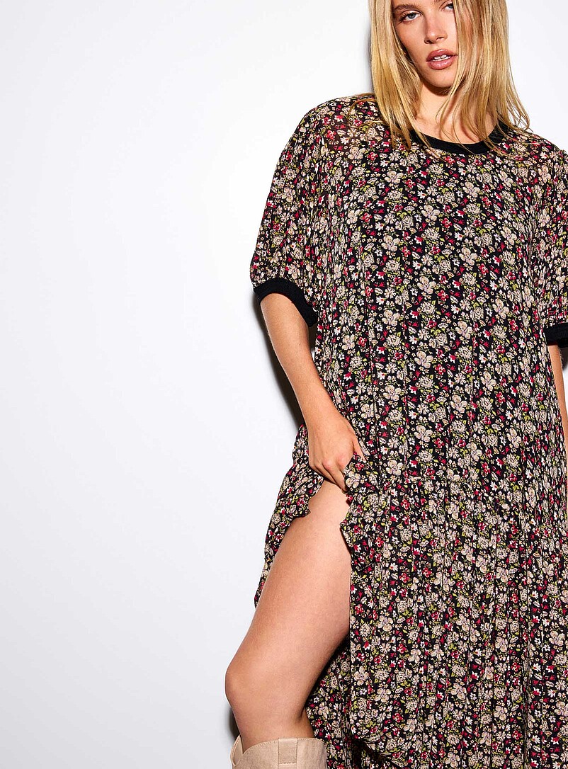 Long loose sheer ruffled floral chiffon dress product image 2