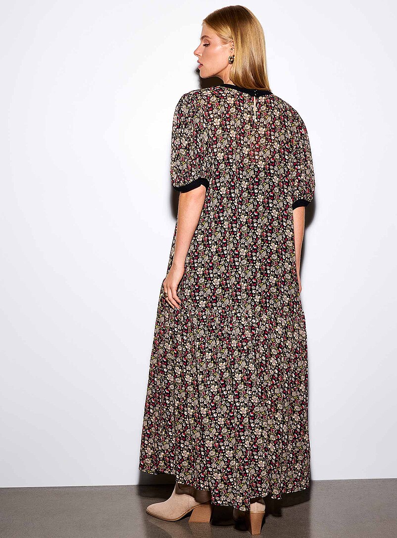 Long loose sheer ruffled floral chiffon dress product image 3