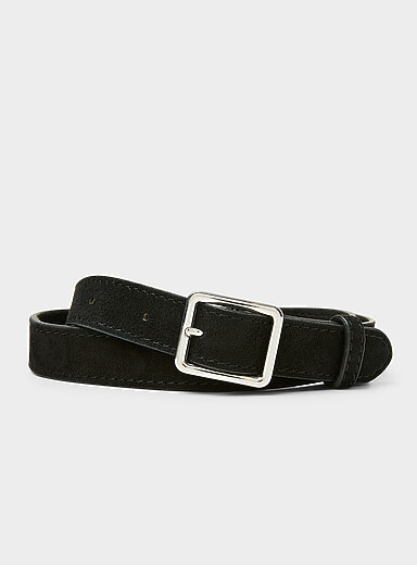 Square-buckle supple suede belt