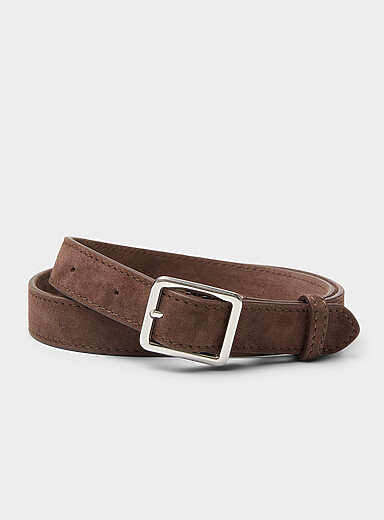 Square-buckle supple suede belt