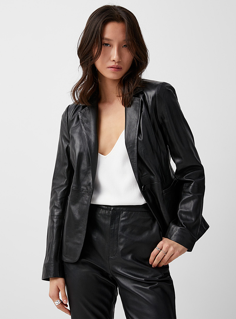 Part Two Black Vega fitted leather blazer for women