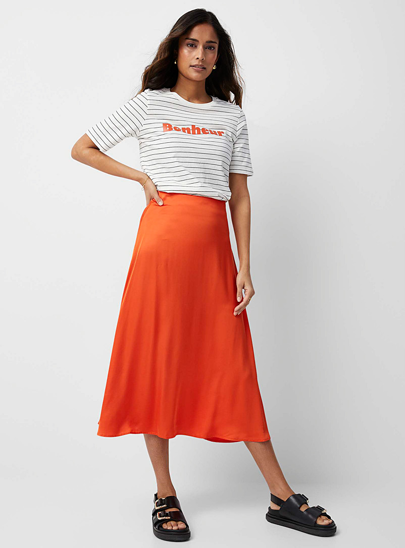 Part Two Orange Lilyann tangerine satin midi skirt for women