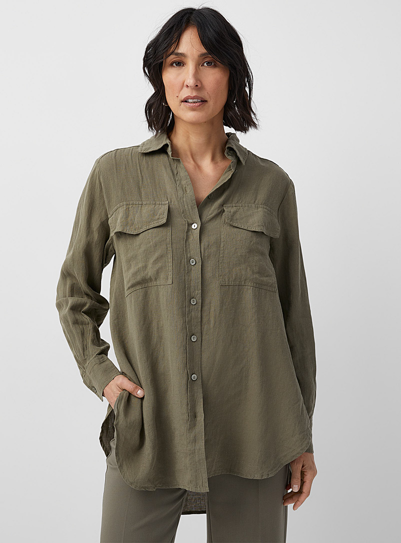 Part Two: La chemise tunique lin à poches Nava Kaki chartreuse pour femme