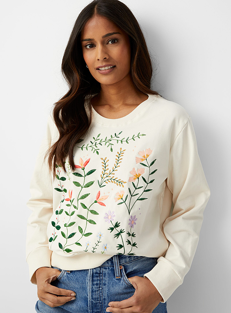 Part Two Cream Beige Nenna bouquet embroidery sweatshirt for women