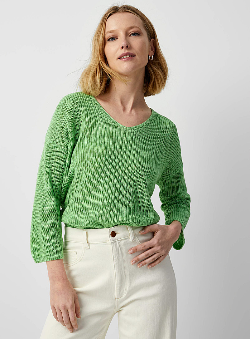 Part Two Bottle Green Shaker rib linen sweater for women