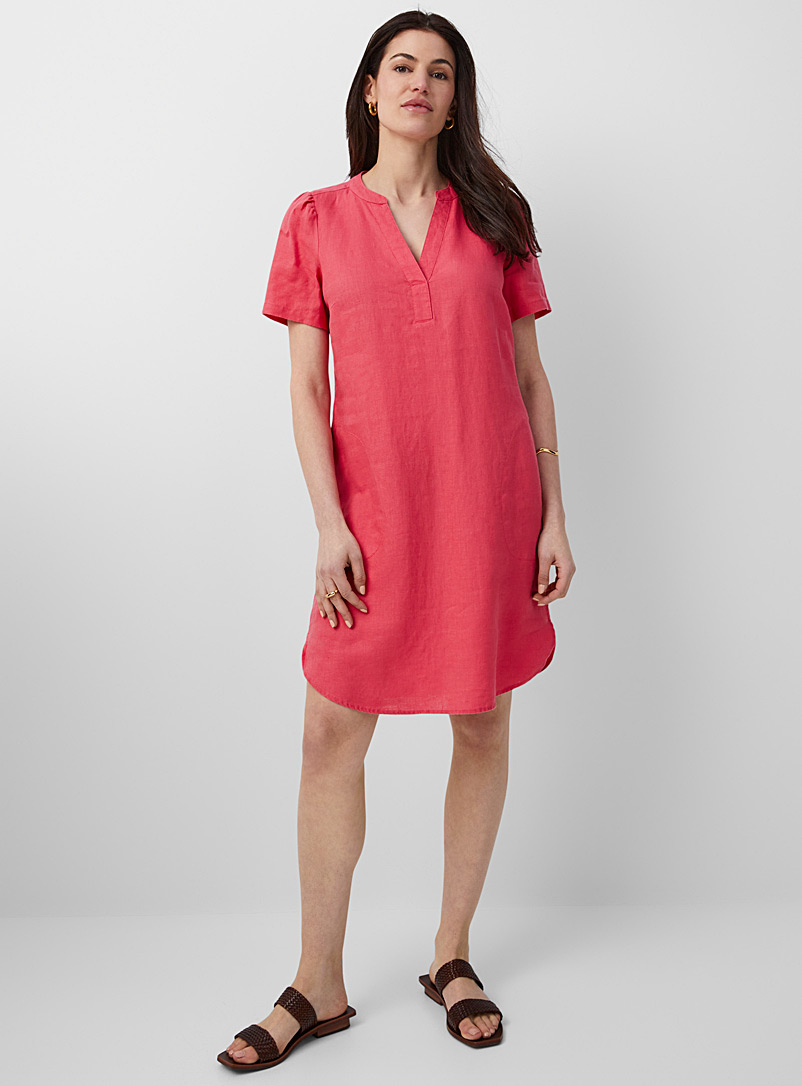 Part Two Pink Aminase slit collar pure linen dress for women