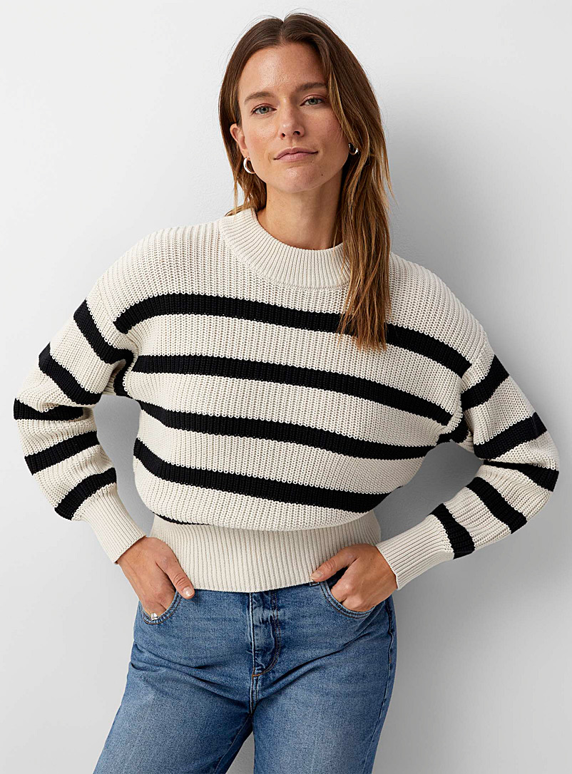 Part Two Patterned Ecru Contrasting stripes mock-neck sweater for women