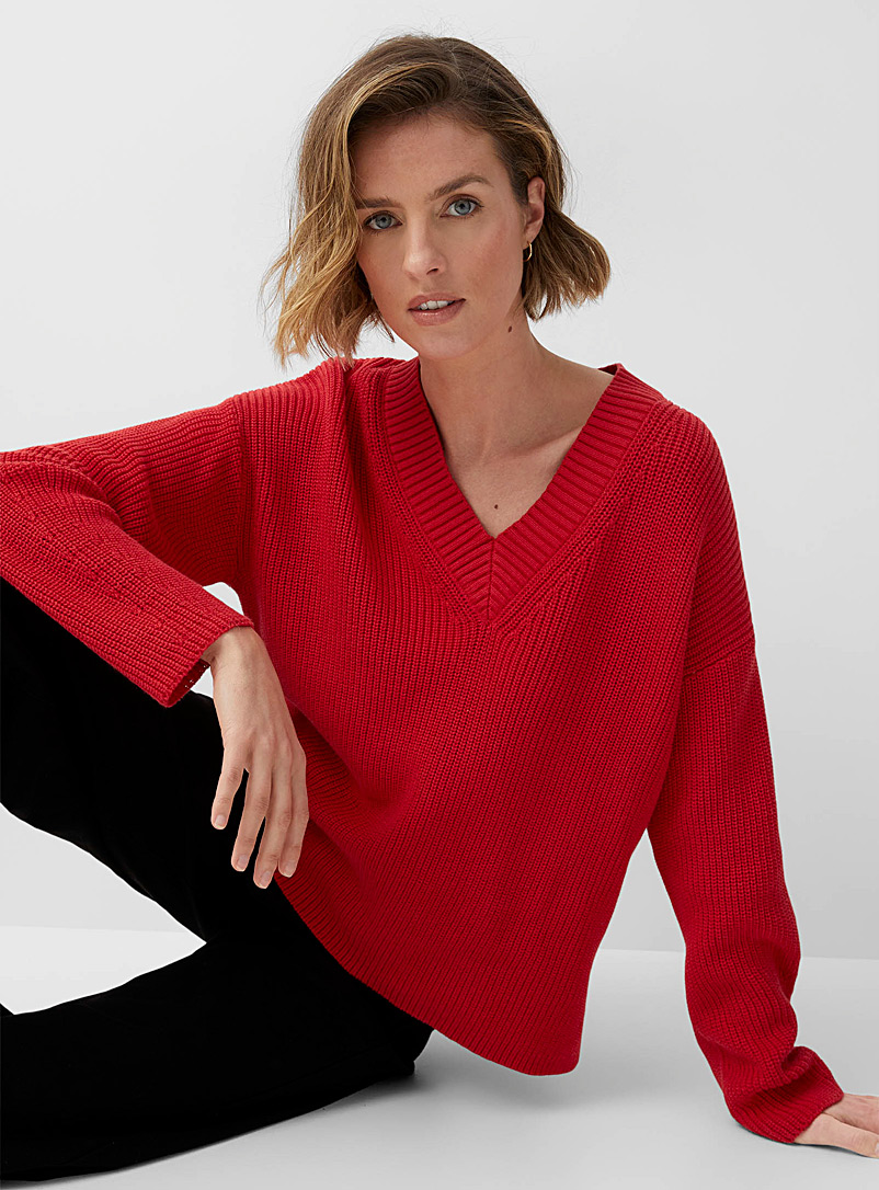 Part Two Ruby Red Reila ribbed V-neck sweater for women
