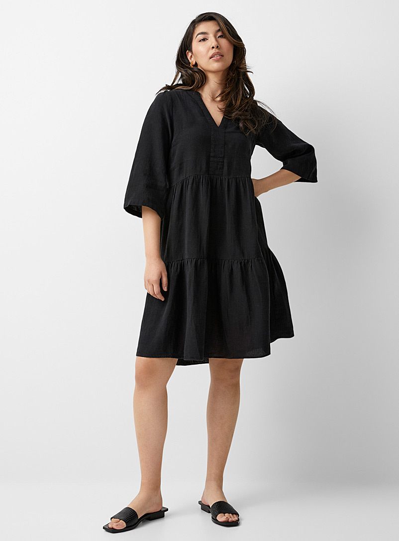Part Two Black Nahlas tiered linen dress for women