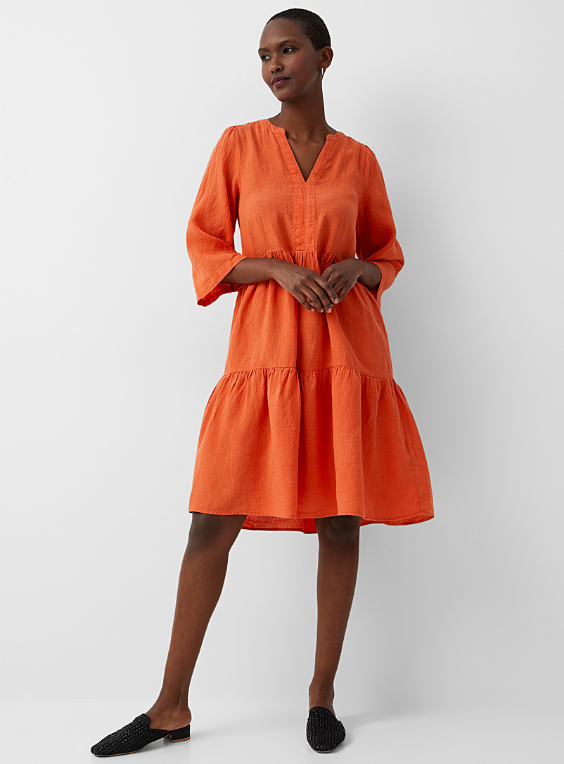 Part Two Orange Nahlas tiered linen dress for women