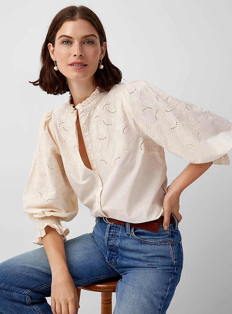 Part Two Ivory White Kilja cream-coloured embroidered shirt for women