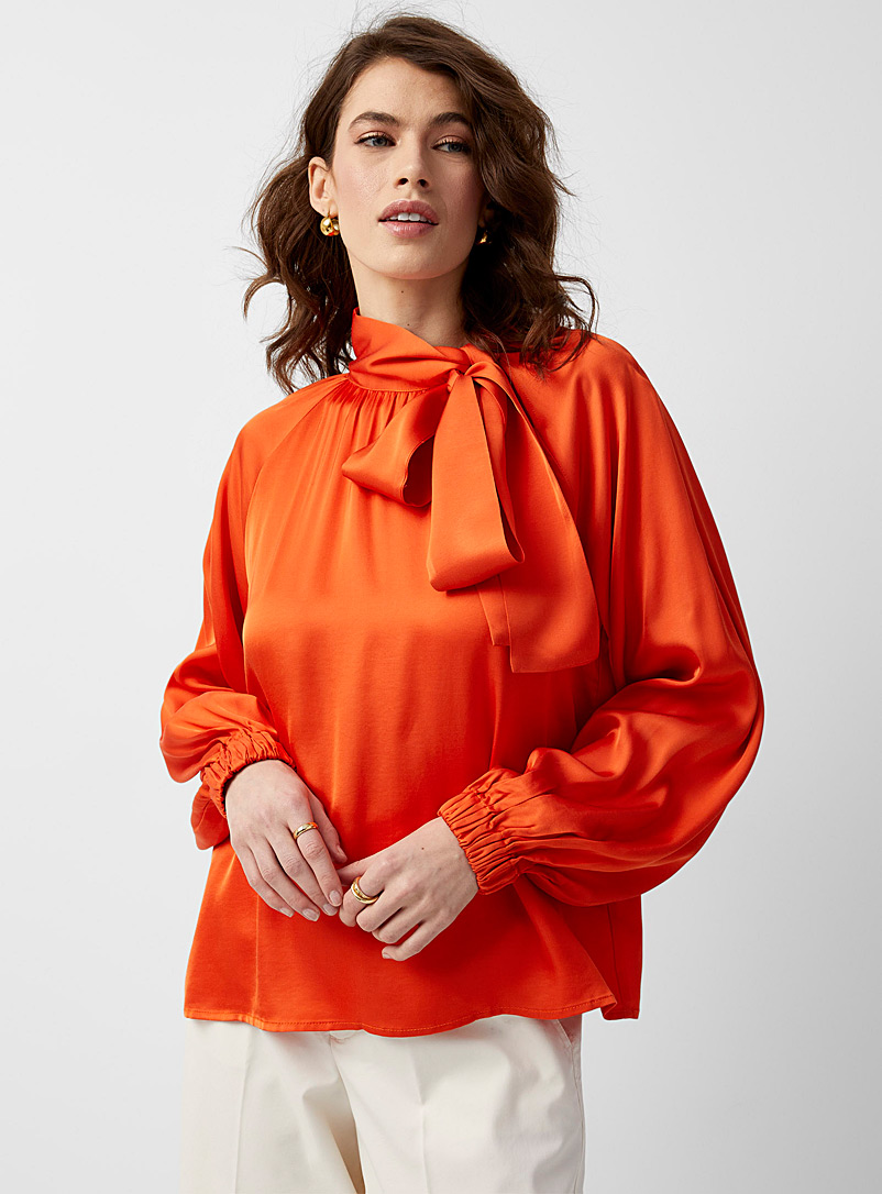 Part Two Orange Vilia tie-neck satiny blouse for women