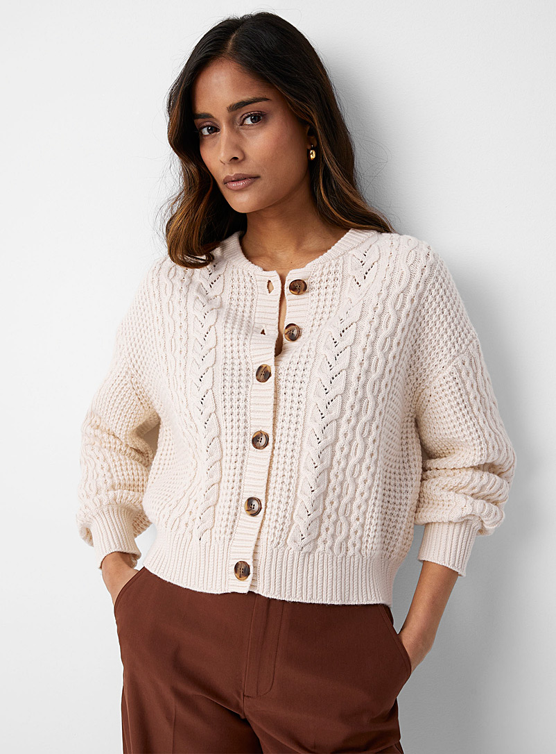 Part Two Cream Beige Verda cable-knit cropped cardigan for women