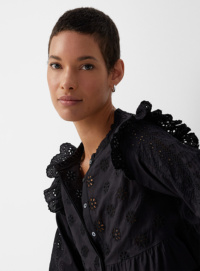 Part Two: La blouse étagée broderie anglaise Sona Noir pour femme