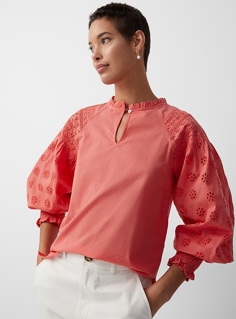 Part Two Coral Stasia broderie anglaise raglan blouse for women