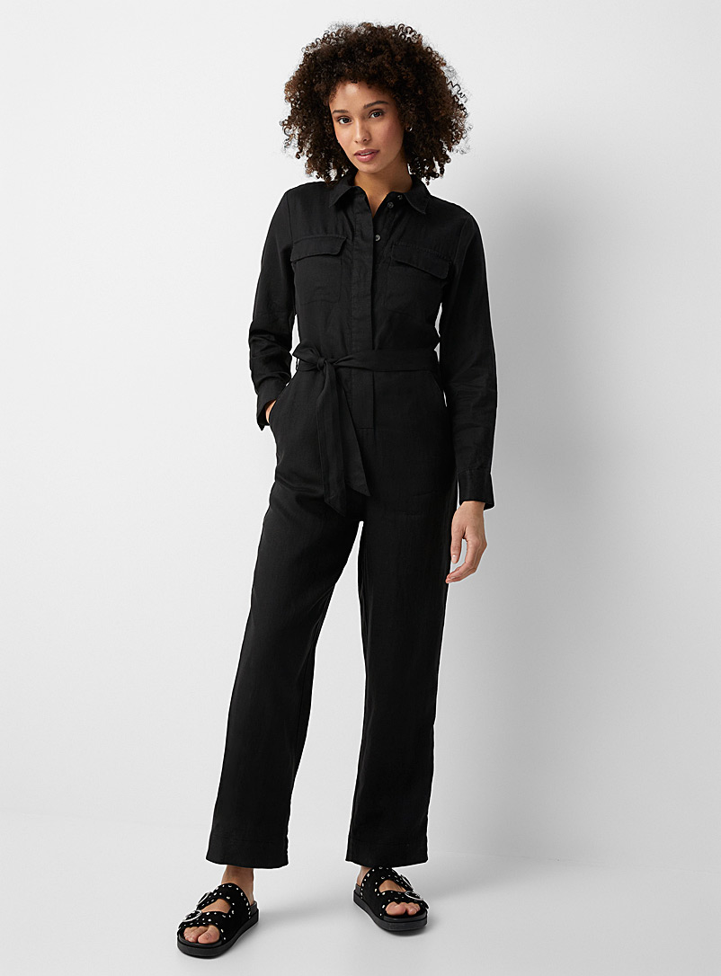 Part Two Black Utilitarian pure line jumpsuit for women
