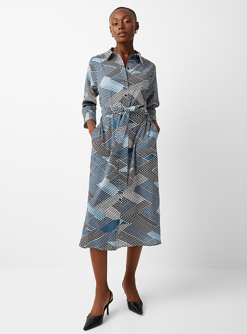 Part Two: La robe chemise fusion de chevrons Binti Bleu à motifs pour femme