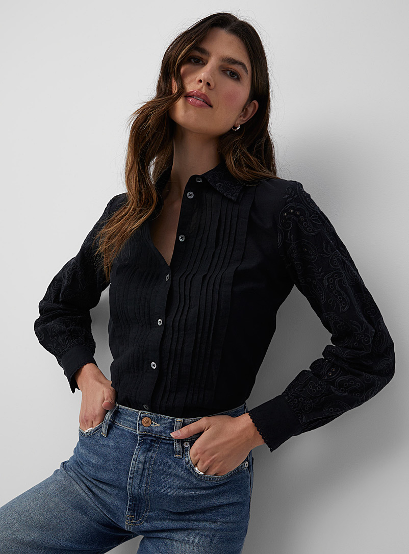 Part Two Black Carole embroidery and pleats shirt for women