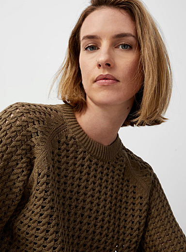 Part Two Khaki Cristel organic cotton openwork sweater for women