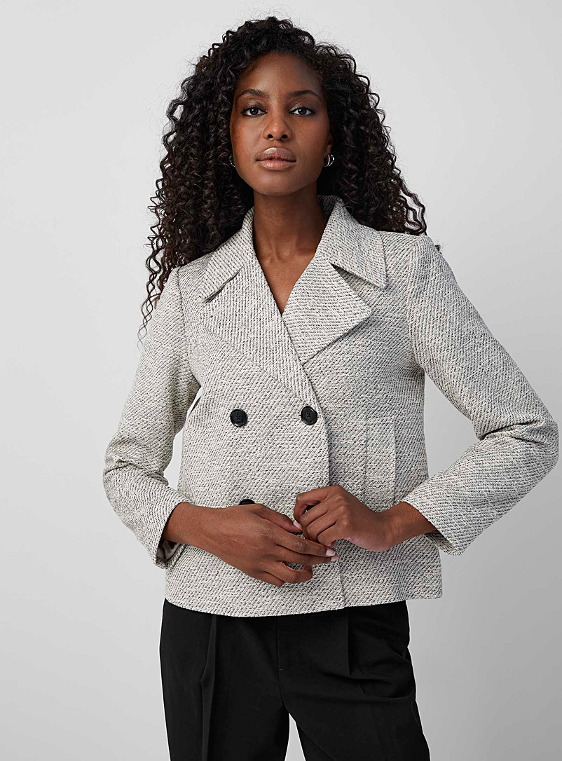 Part Two Patterned White Evalina double-breasted tweed blazer for women