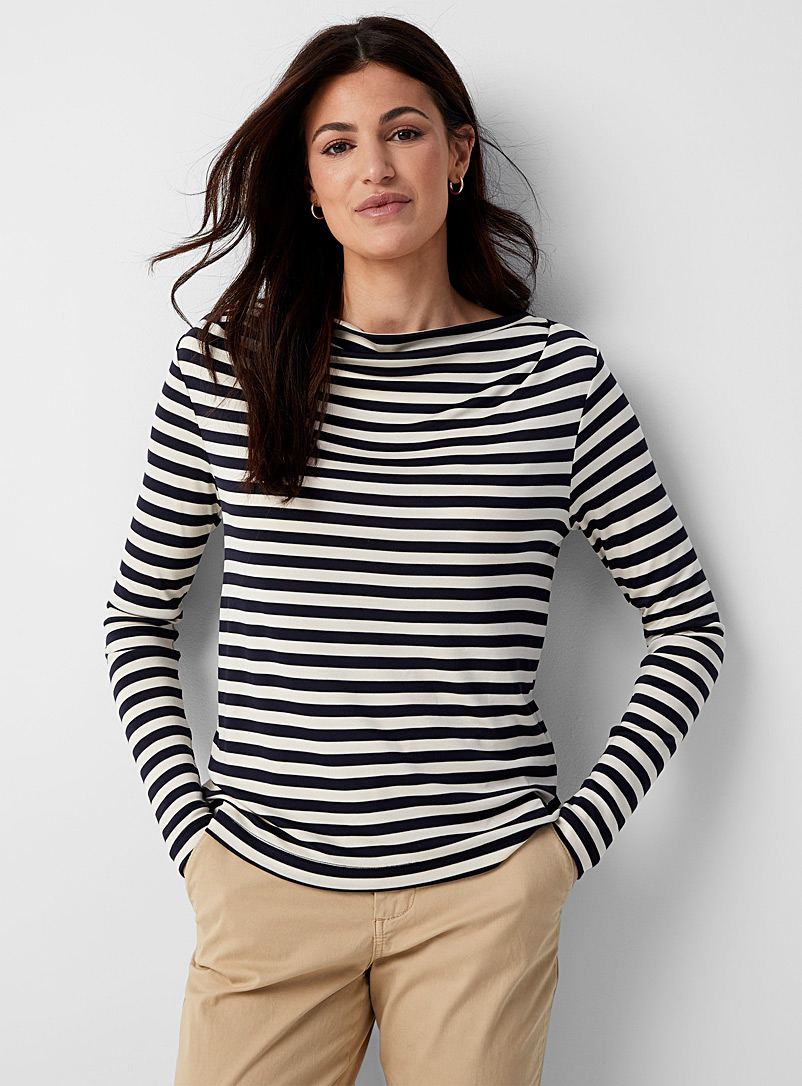 Part Two Patterned Blue Cowl-neck striped T-shirt for women
