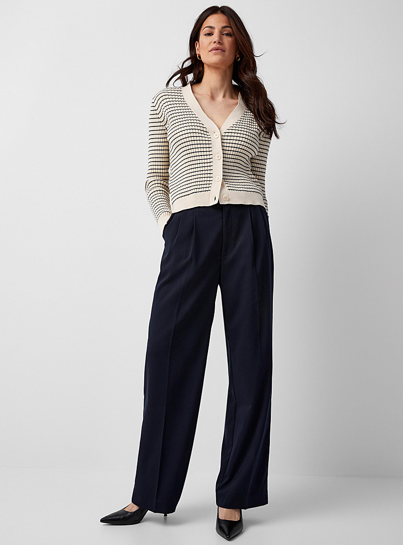 Part Two Navy/Midnight Blue Pintuck navy blue wide-leg pant for women