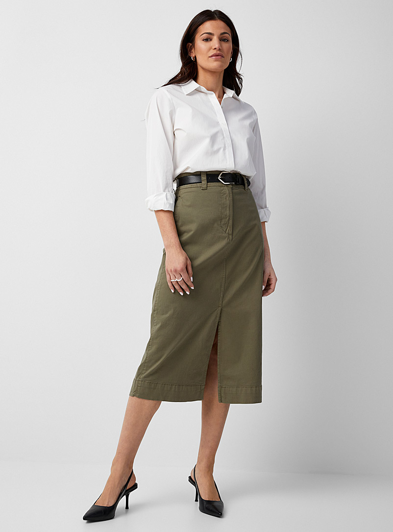 Part Two Mossy Green Sevena khaki cotton midi skirt for women
