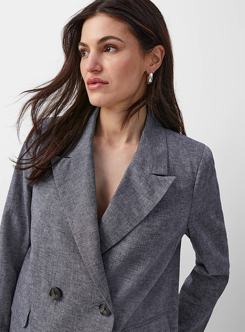 Part Two Indigo/Dark Blue Sine double-breasted chambray jacket for women