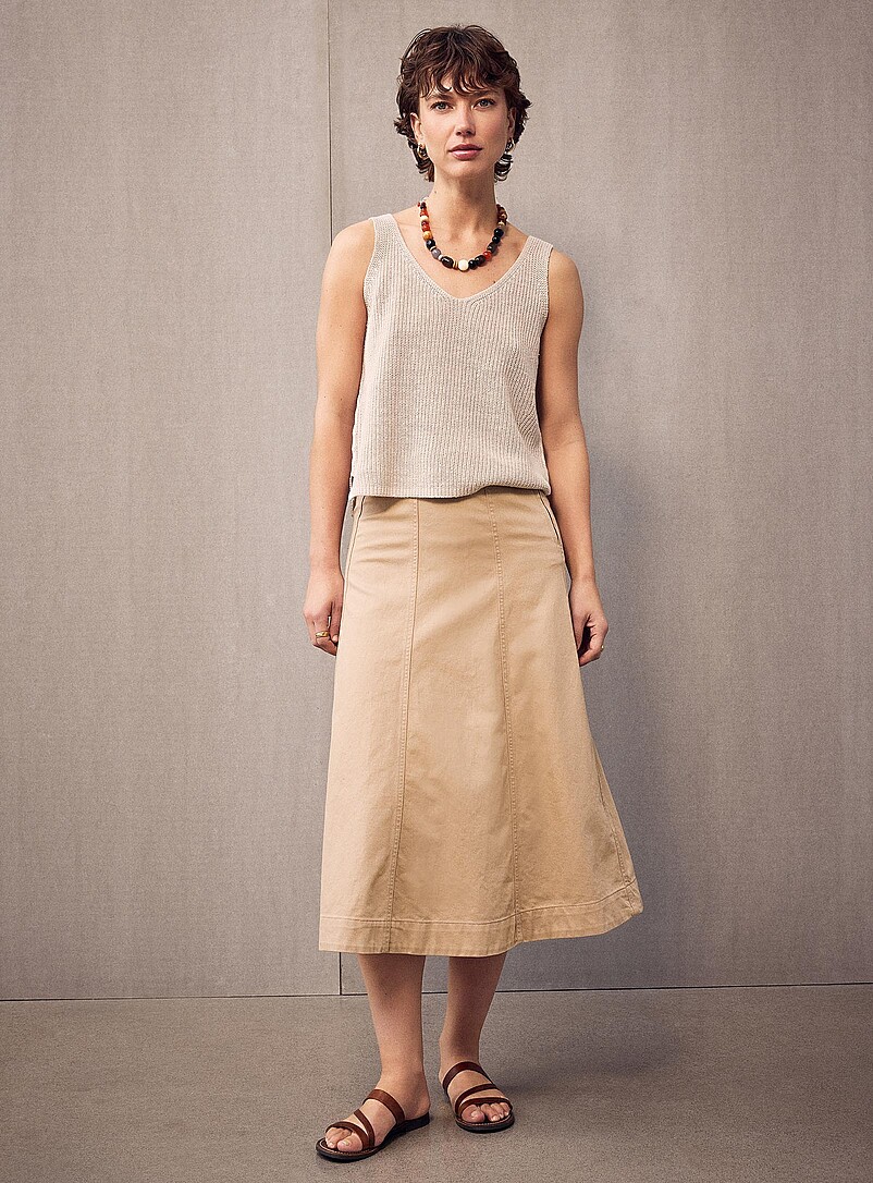 Part Two: La camisole tricot c&ocirc;tes perl&eacute;es lin m&eacute;lang&eacute; Sable pour femme