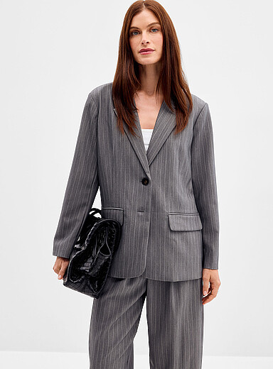 Part Two Grey Nara pinstriped grey boyfriend jacket for women