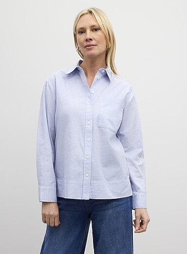 Part Two Slate Blue Nenee patch pocket chambray shirt for women