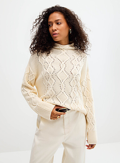 Part Two Off White Textured openwork mock-neck sweater for women