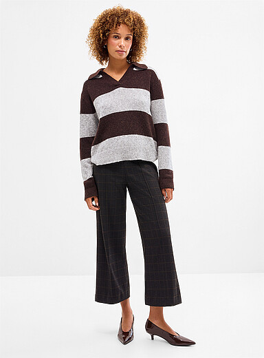 Part Two: Le pantacourt jacquard <b>Coupe : jambe large, taille haute</b> Brun &agrave; motifs pour femme