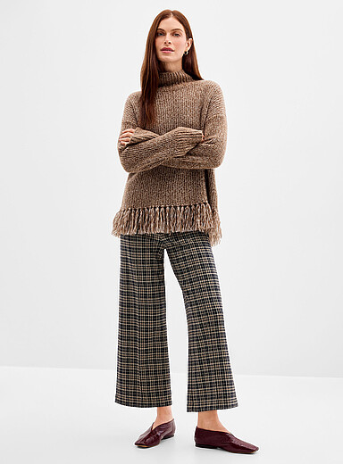 Part Two Patterned Blue Jacquard cropped pant <b>Fit: Wide leg, high rise</b> for women