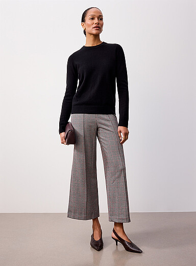 Part Two: Le pantacourt jacquard <b>Coupe : jambe large, taille haute</b> Rouge &agrave; motifs pour femme