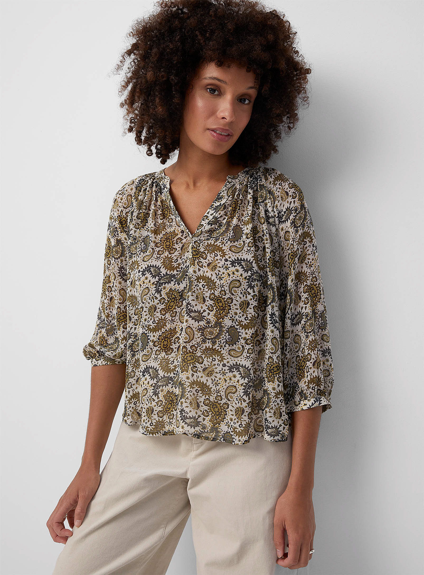 Part Two - Women's Erdonae khaki paisley chiffon blouse