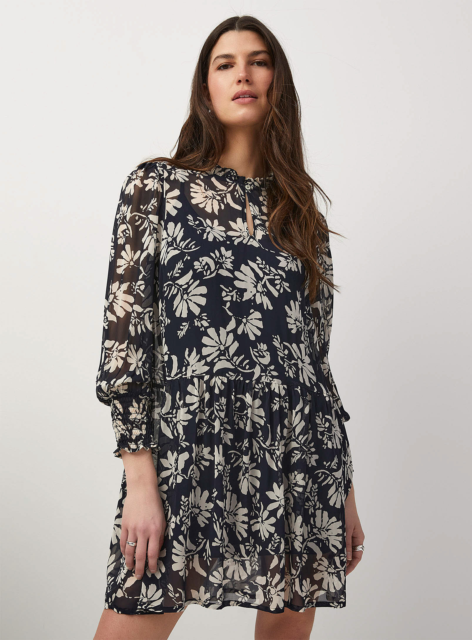 Part Two Fallie Floral Silhouettes Chiffon Dress In Patterned Blue