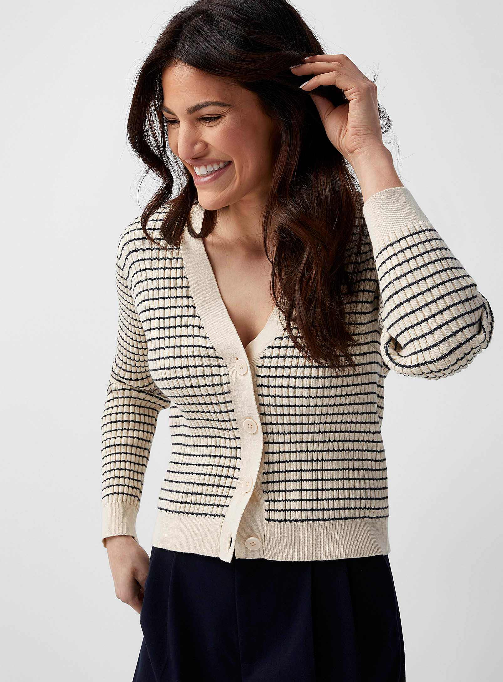 Part Two - Women's Flicka horizontal stripes rib-knit Cardigan Sweater