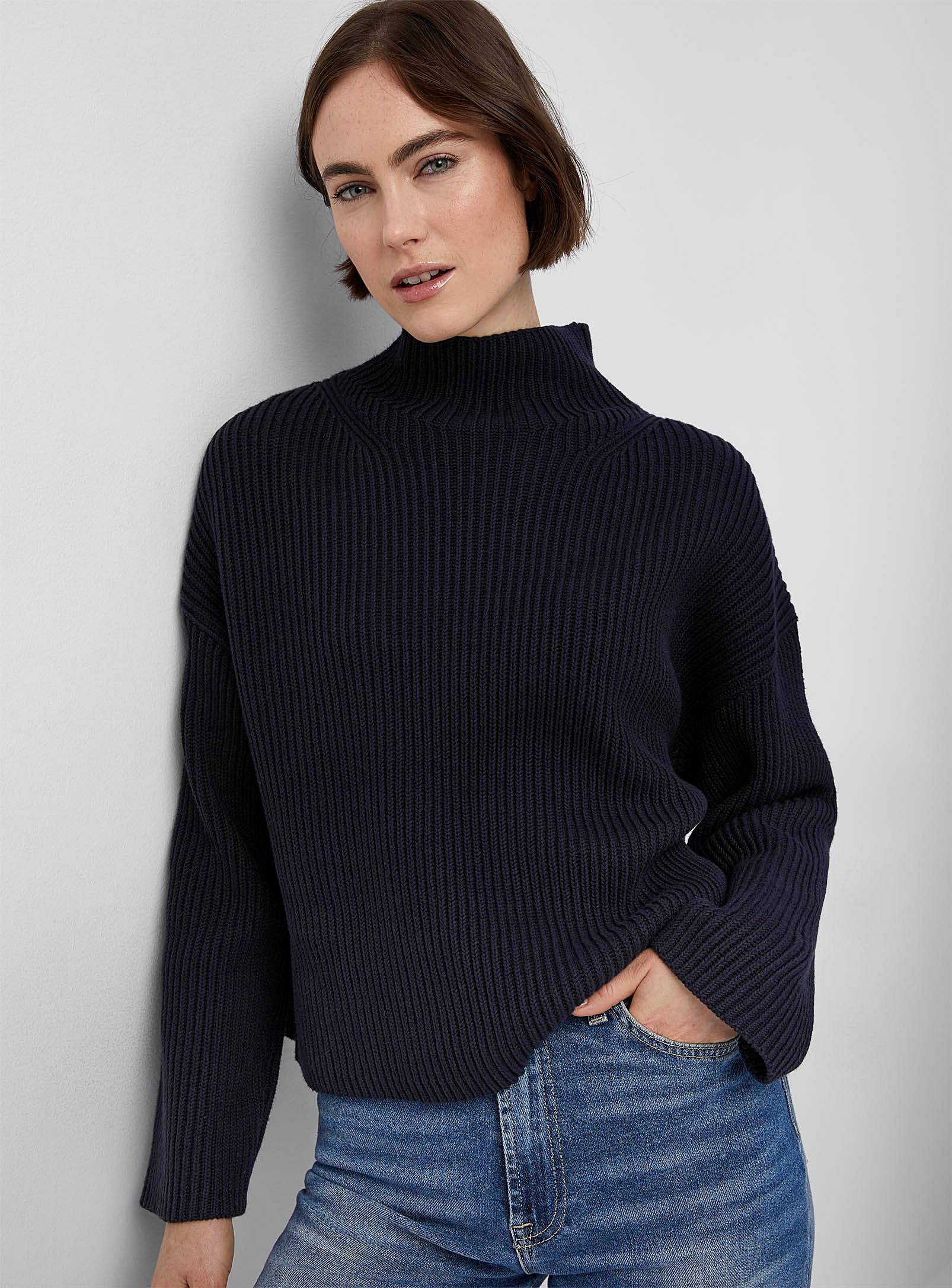 Part Two Angeline Funnel-neck Ribbed Sweater In Marine Blue